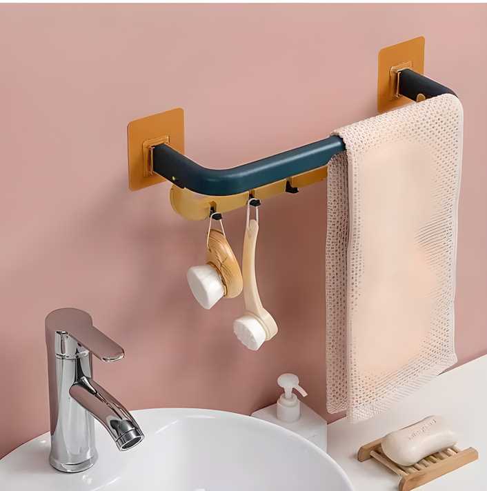 🛋️🛠 Space Saver Towel Holder with Hooks – Perfect for Bathroom & Kitchen!