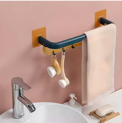 🛋️🛠 Space Saver Towel Holder with Hooks – Perfect for Bathroom & Kitchen!