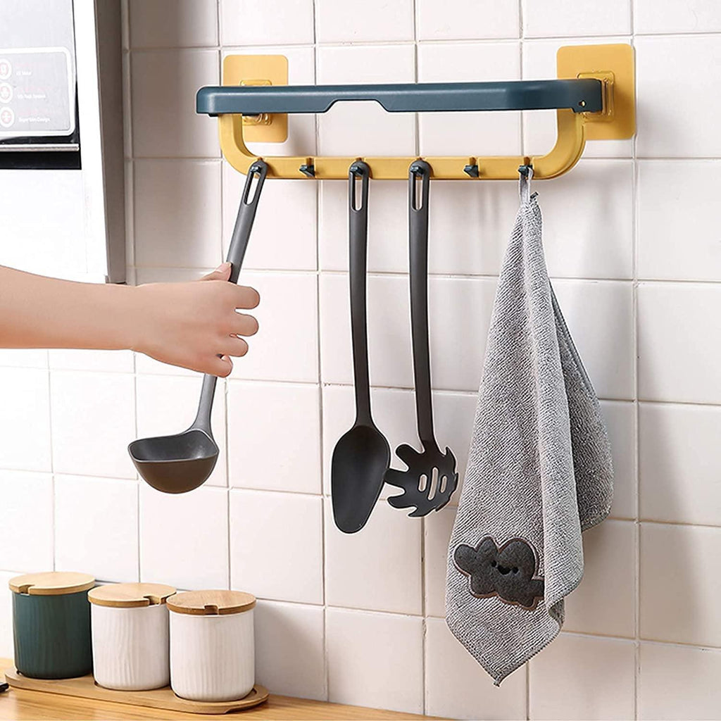 🛋️🛠 Space Saver Towel Holder with Hooks – Perfect for Bathroom & Kitchen!