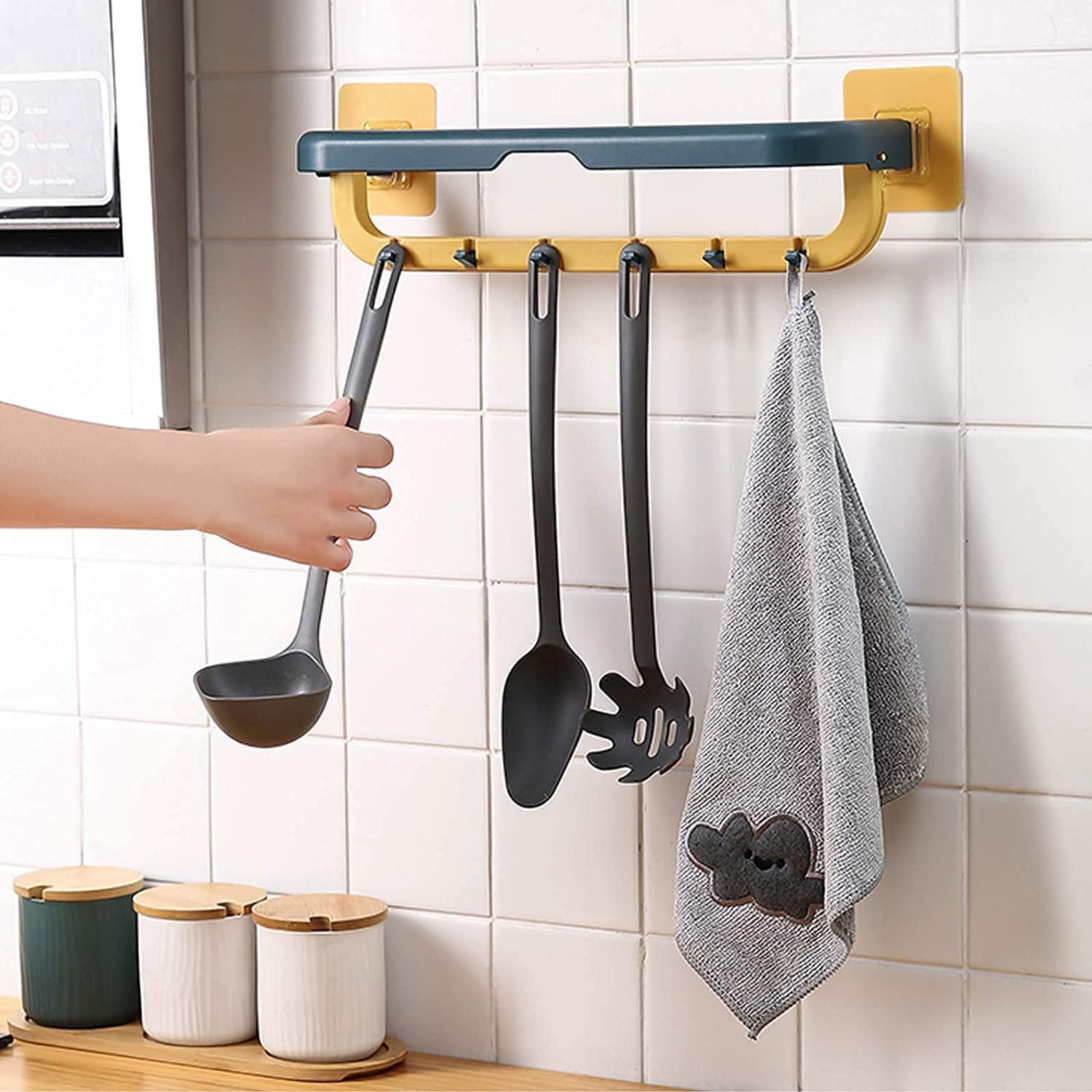 🛋️🛠 Space Saver Towel Holder with Hooks – Perfect for Bathroom & Kitchen!